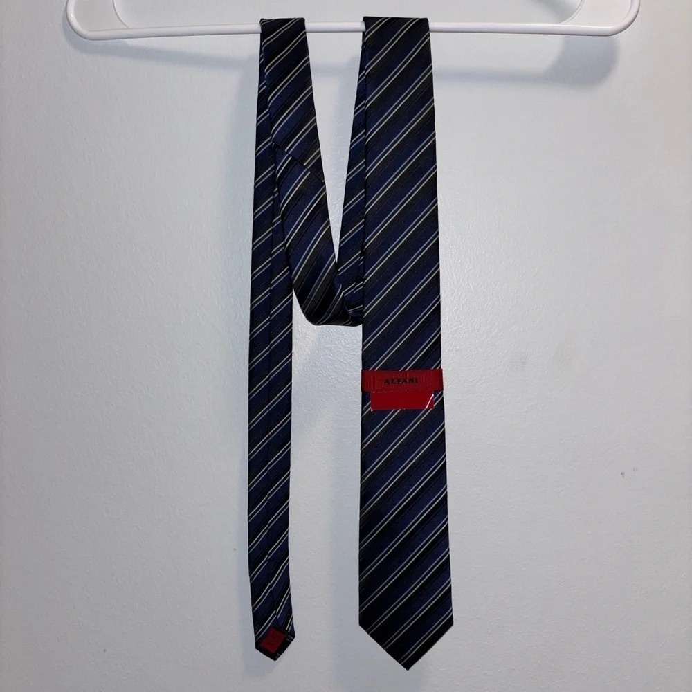 Alfani Navy and Silver Striped Tie